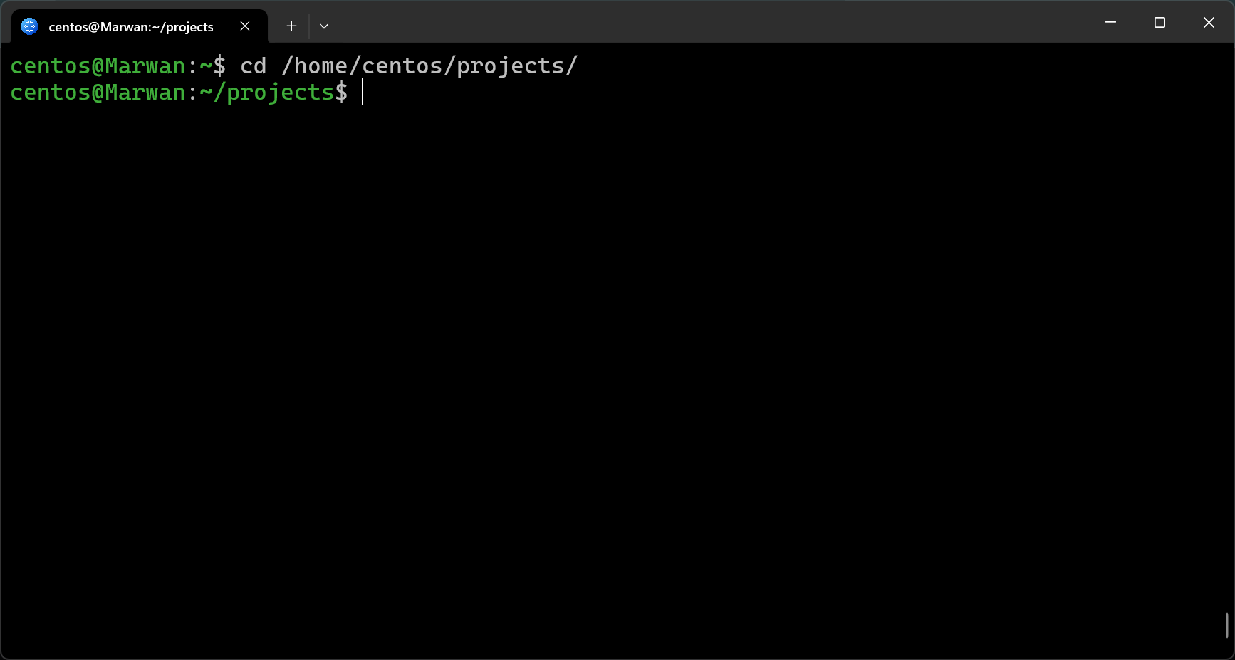Terminal changing to projects folder using absolute path