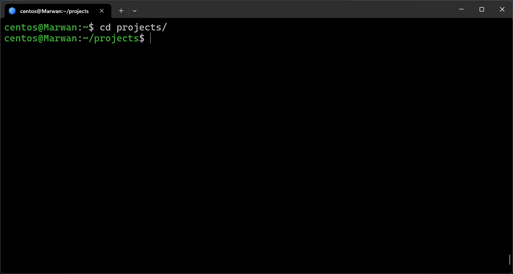 Terminal changing to projects folder using relative path
